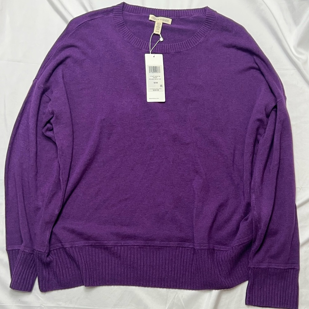 Eileen Fisher Raisin Round Neck Sweater in Vibrant Purple
